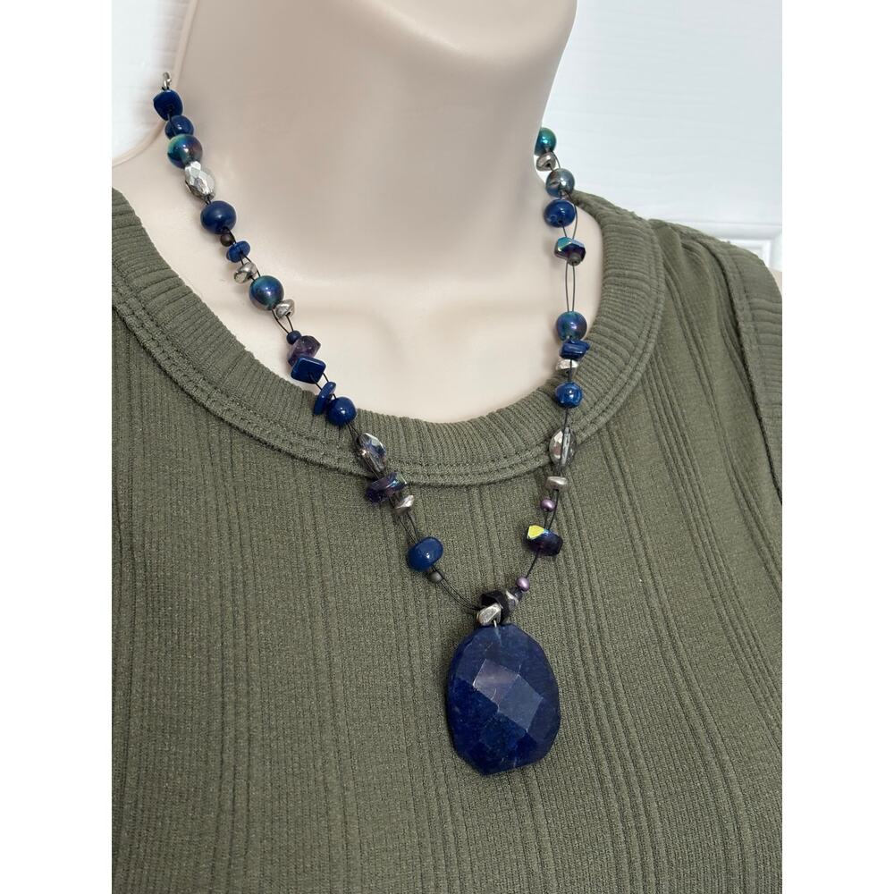 Chico's Blue Silver Tone Faux Stone Crystal Colorful Simple Necklace BOHO Fairy‎